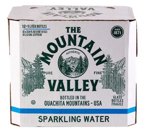 Mountain Valley Sparkling water Glass bottles 1 liter 12 pack